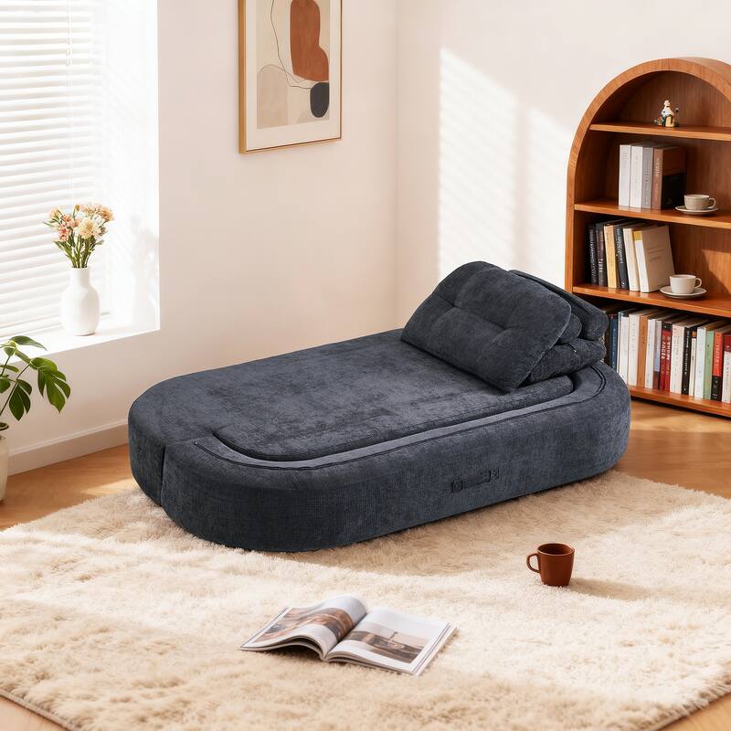 Modern Convertible Floor Sofa Bed with Corduroy Cushion, 2 Pillows & No Assembly
