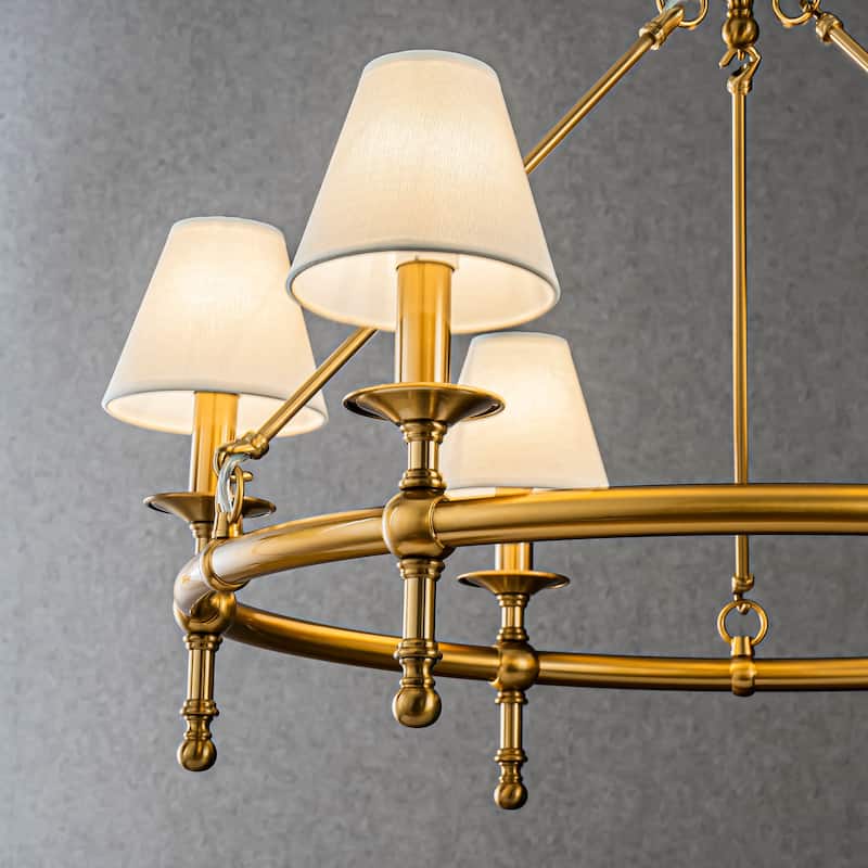 CraftHome 6-Light Vintage Elegent Chandelier Classic Pendant Fixture with White Shades for Elegant Interior Lighting - W33.5''