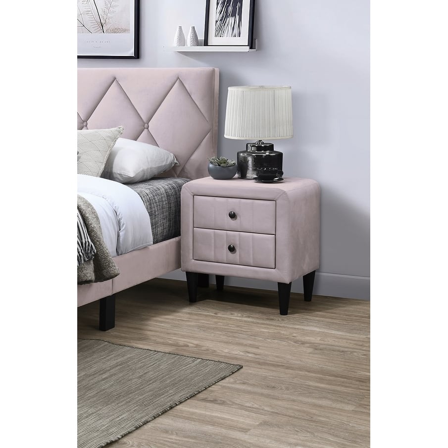 Light Pink Velvet Nightstand with 2 Drawers, Sleek Design