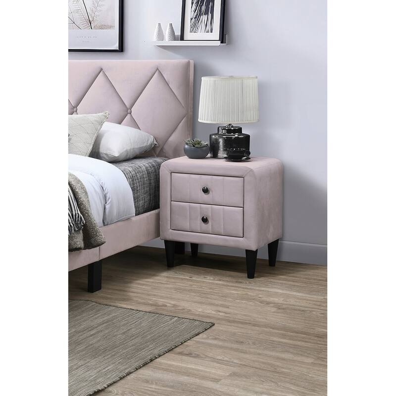 Light Pink Velvet Nightstand with 2 Drawers, Sleek Design - Light Pink