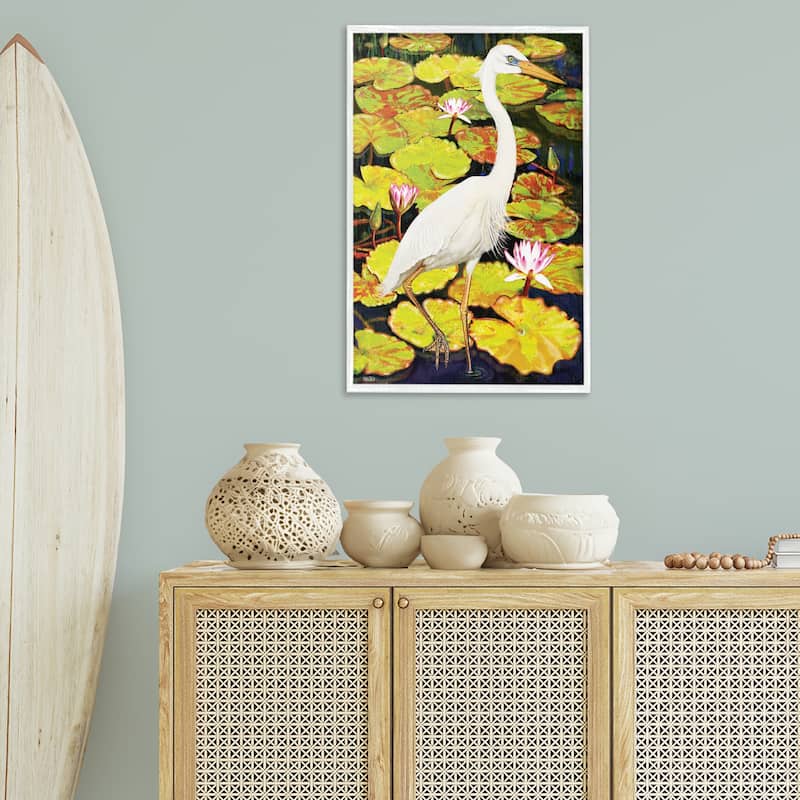 Stupell Stepping Bird on Lily Pads Framed Giclee Art Design By Rosiland Solomon