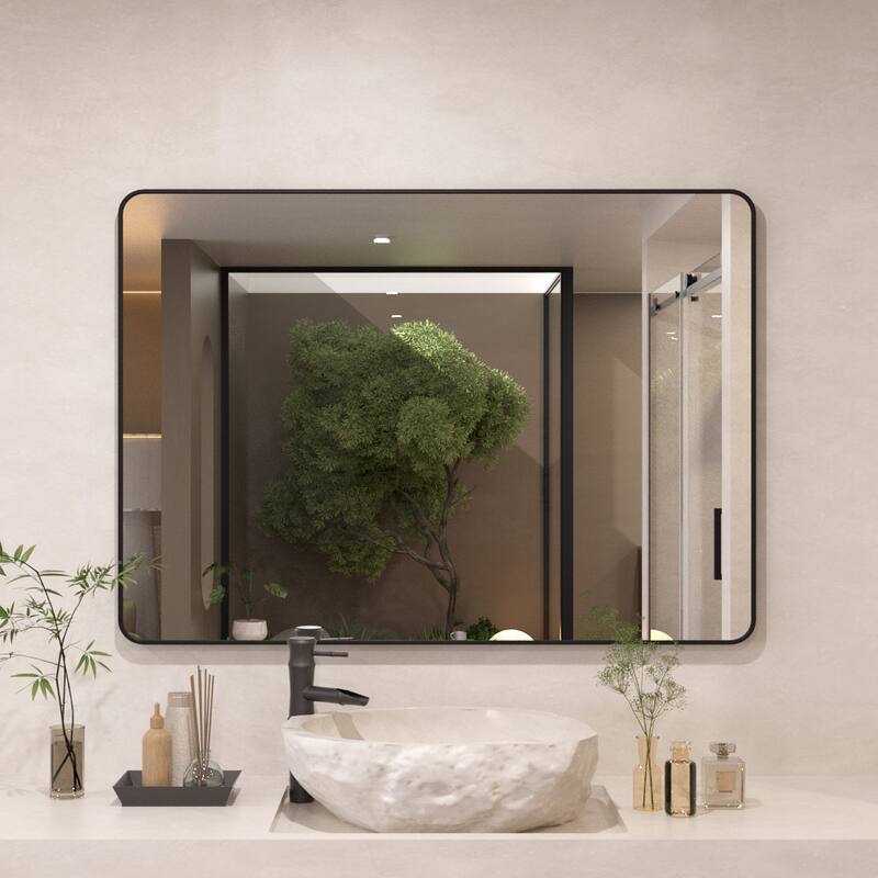 24/30/42/48/60 inch Rectangle Frameless Wall Mounted Bathroom Vanity Mirror - 48" x 36" - Matte Black