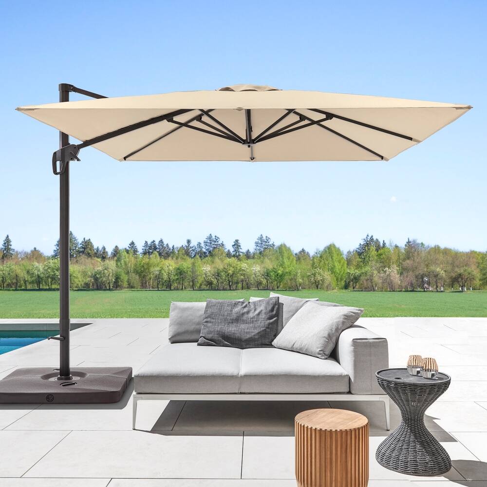 BONOSUKI 10x10FT Cantilever Patio Umbrella Infinite Angle Adjustment w/Base