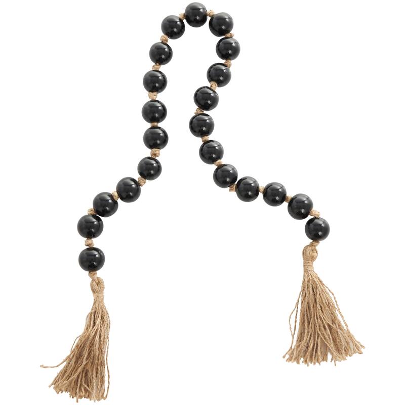 Glass Handmade Round Frosted Beaded Garland with Tassel with Knotted Brown Jute