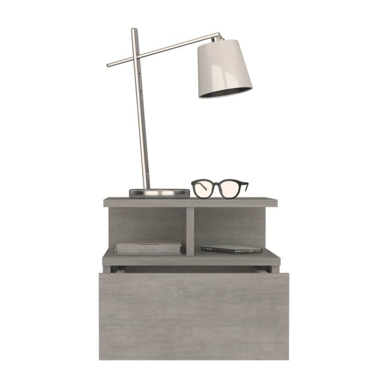Floating Nightstand with Drawer, Concrete Gray, Space-Saving Design