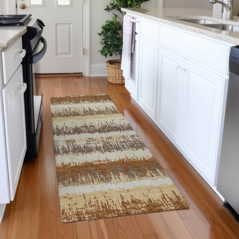 Premium Washable Super Soft Modern Ombre Stripe Mayfield Rug - Mocha - 2'3" x 7'6"