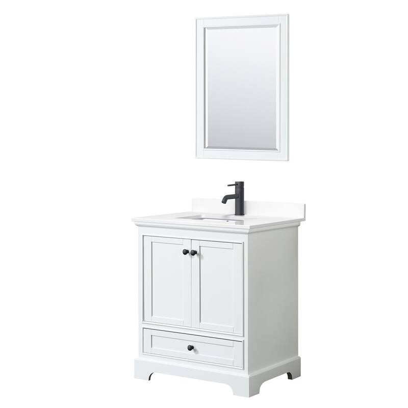 Wyndham Collection Deborah 30" Free Standing Single Basin Vanity Set - White / White Cultured Marble Top / Matte Black