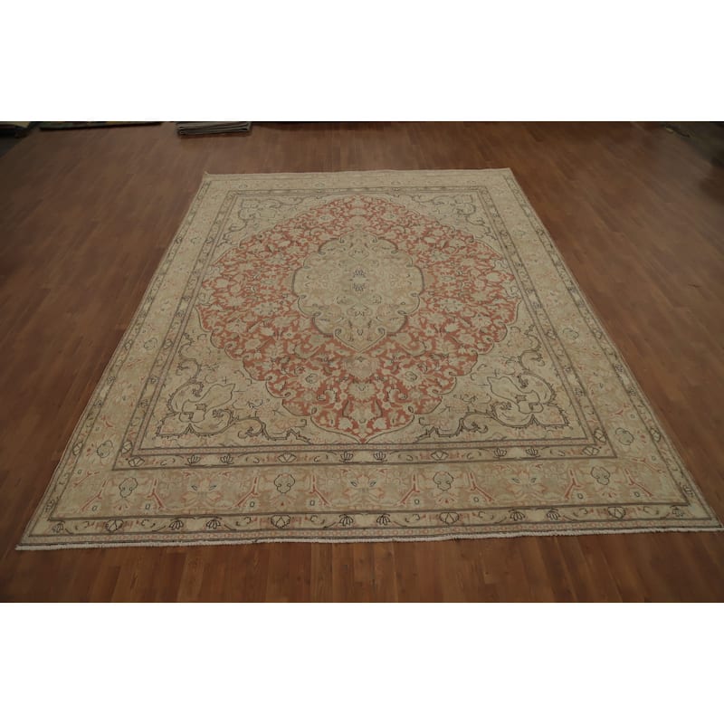 Hand Knotted Oriental 100% Wool Carpet Traditional Floral Oranges & Rust Kerman Area Rug - 12' 4'' X 9' 5''