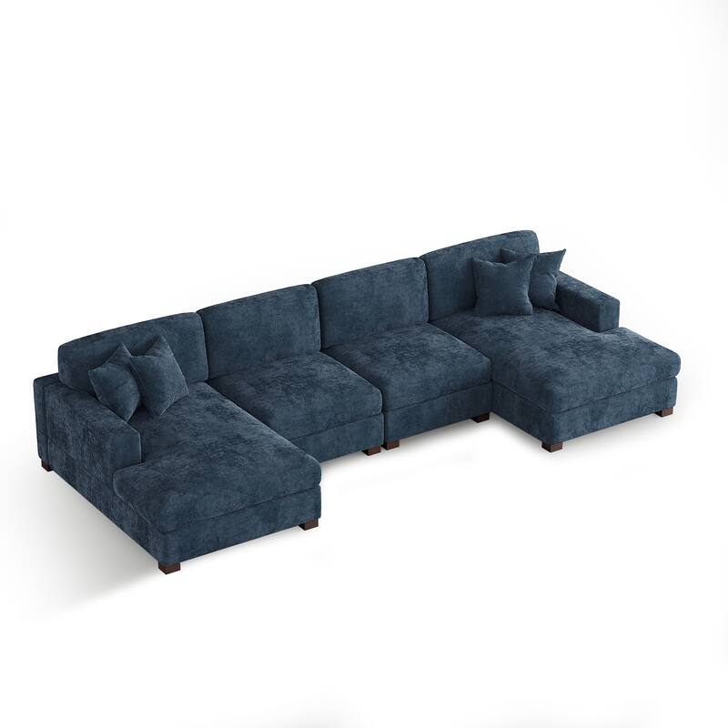 Modern Upholstered Chenille Modular Sectional Sofa with 2 Chaise