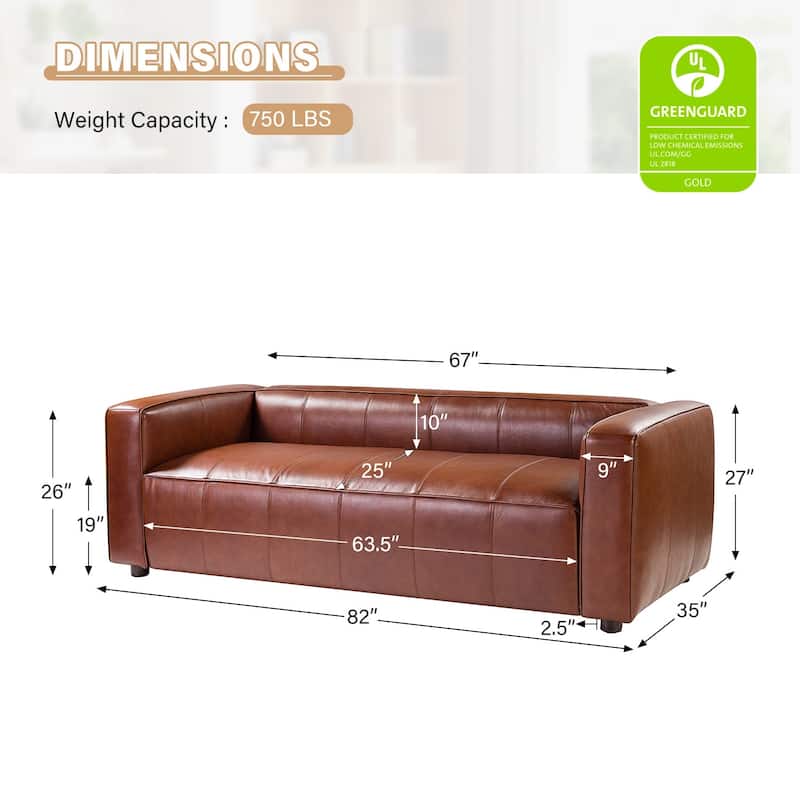 Donia Mid-Century Modern Leather 82" Curved Sofa with Wooden Legs by HULALA HOME