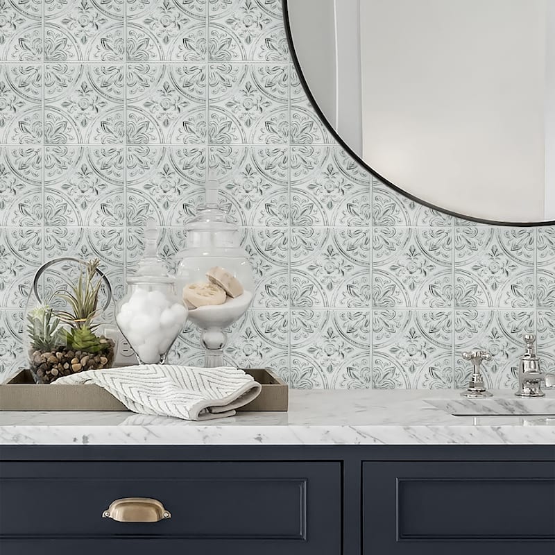 RoomMates White Tin Peel And Stick Tile Backsplash