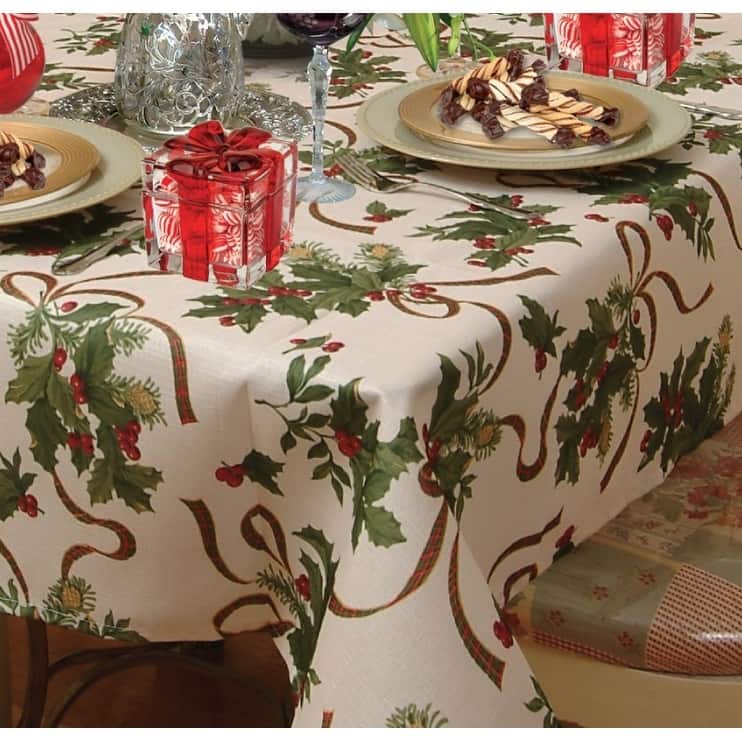 Violet Linen Holiday Seasonal Christmas Ribbons Tablecloth
