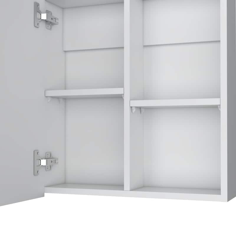 White Mirror Medicine Cabinet with 1 Door and 4 Adjustable Shelves for Bathroom or Kitchen, Towel Rack Included