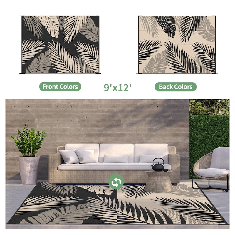 Mcow Palm Leaf Collection Reversible Woven Waterproof Outdoor Area Rug