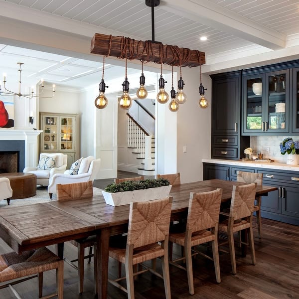 Farmhouse 8Light Wood Beam Linear Chandelier for Dining Room On Sale