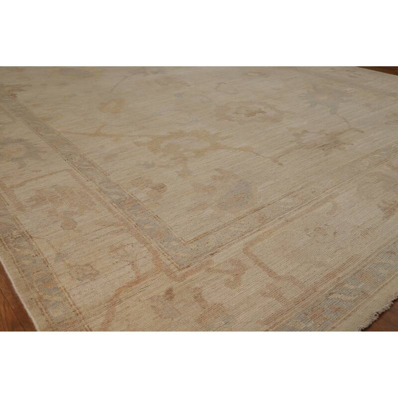 Hand Knotted Oriental 100% Wool Carpet Transitional All-Over Beige & Ivories Oushak Area Rug - 9' 10'' X 7' 11''