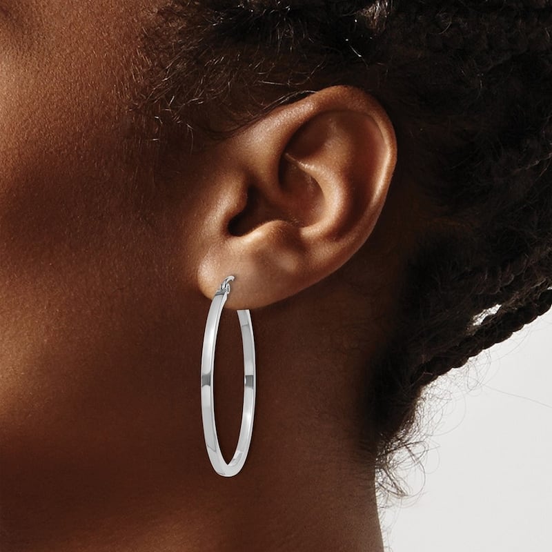 Curata 14k White Gold Square Tube Hoop Earrings - 35x35mm