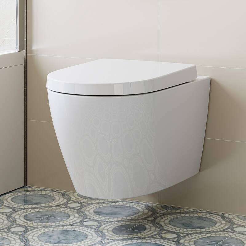 HOROW WaterSence Elongated Compact Wall Hung Toilet Bowl Only in White, Soft Close Seat Included - N/A - White