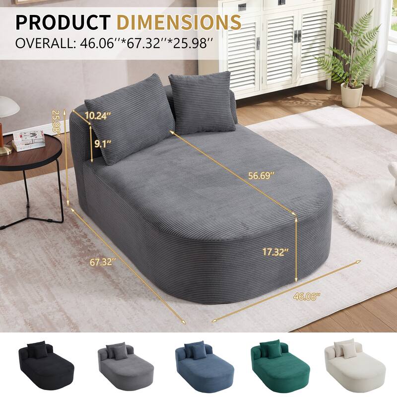 Roomfitters 67.5" Extra-Wide Chaise Lounge, Corduroy Boneless Sleeper Sofa with 46" Seat