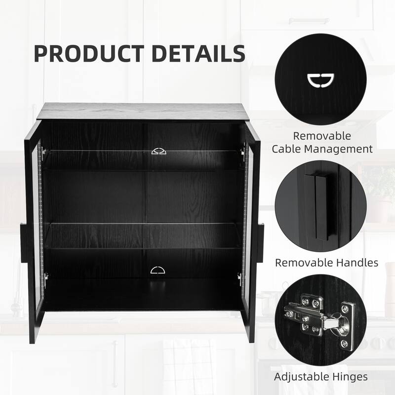 62"LX36"H Solid Wood Kitchen Pantry Sideboard Buffet Cabinet Storage with with Glass Doors