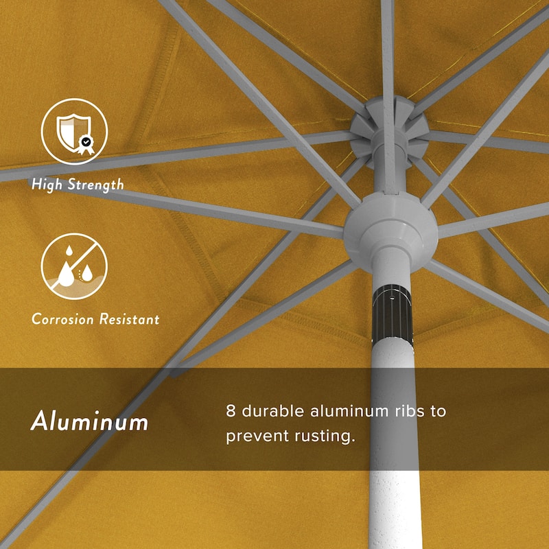 California Umbrella 9' Rd. Aluminum Patio Umbrella, Crank Lift with Push Button Tilt, White Finish, Pacifica Fabric