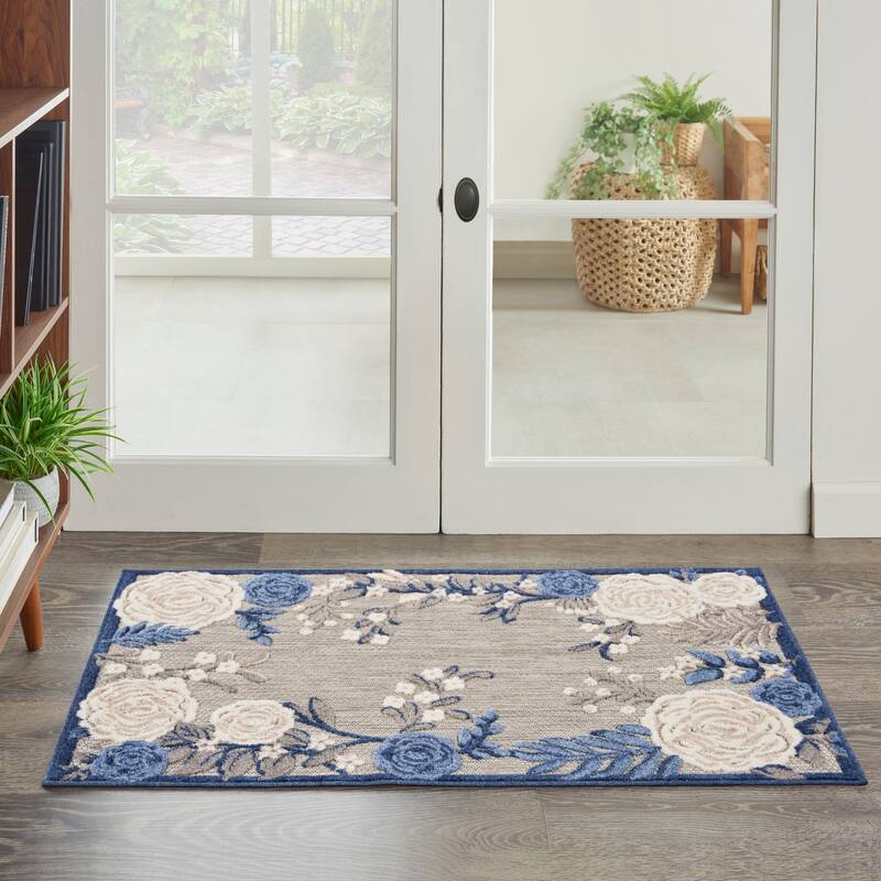 Nourison Aloha Indoor/Outdoor Floral Area Rug - 2'8" x 4' - Blue