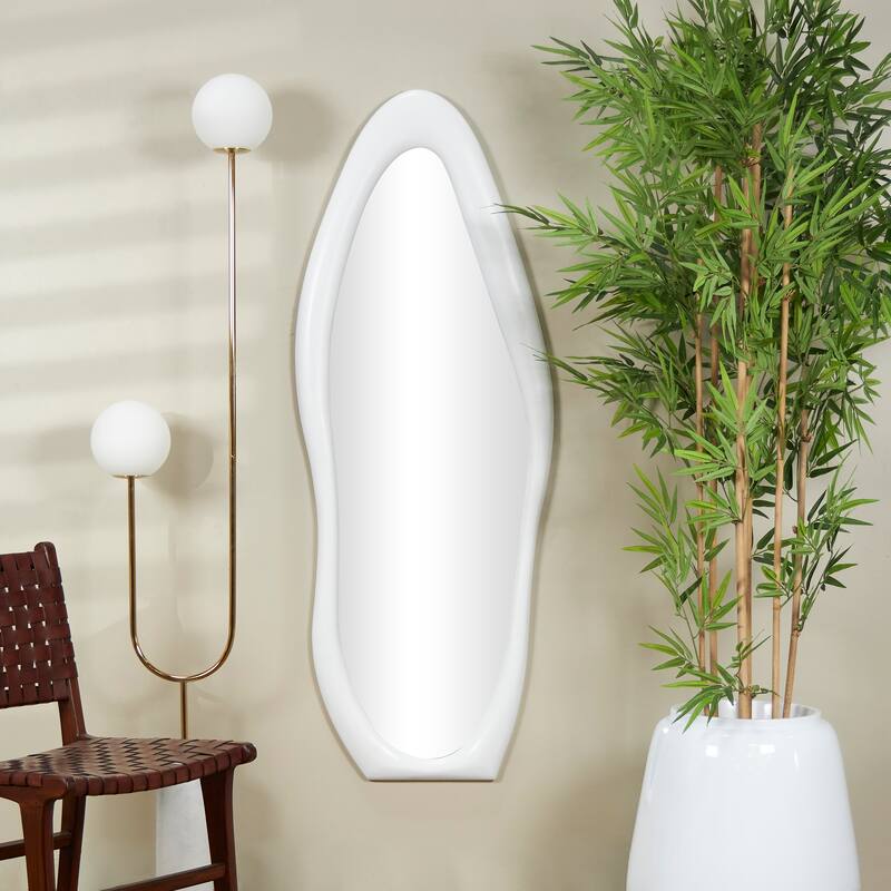 Black or White Wooden Abstract Wavy Wall Mirror - White