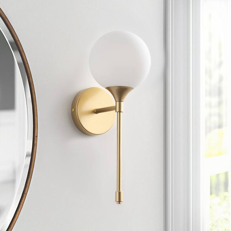 Modern Painted Gold 1-Light Wall Sconce with Milk White Globe Glass Shade