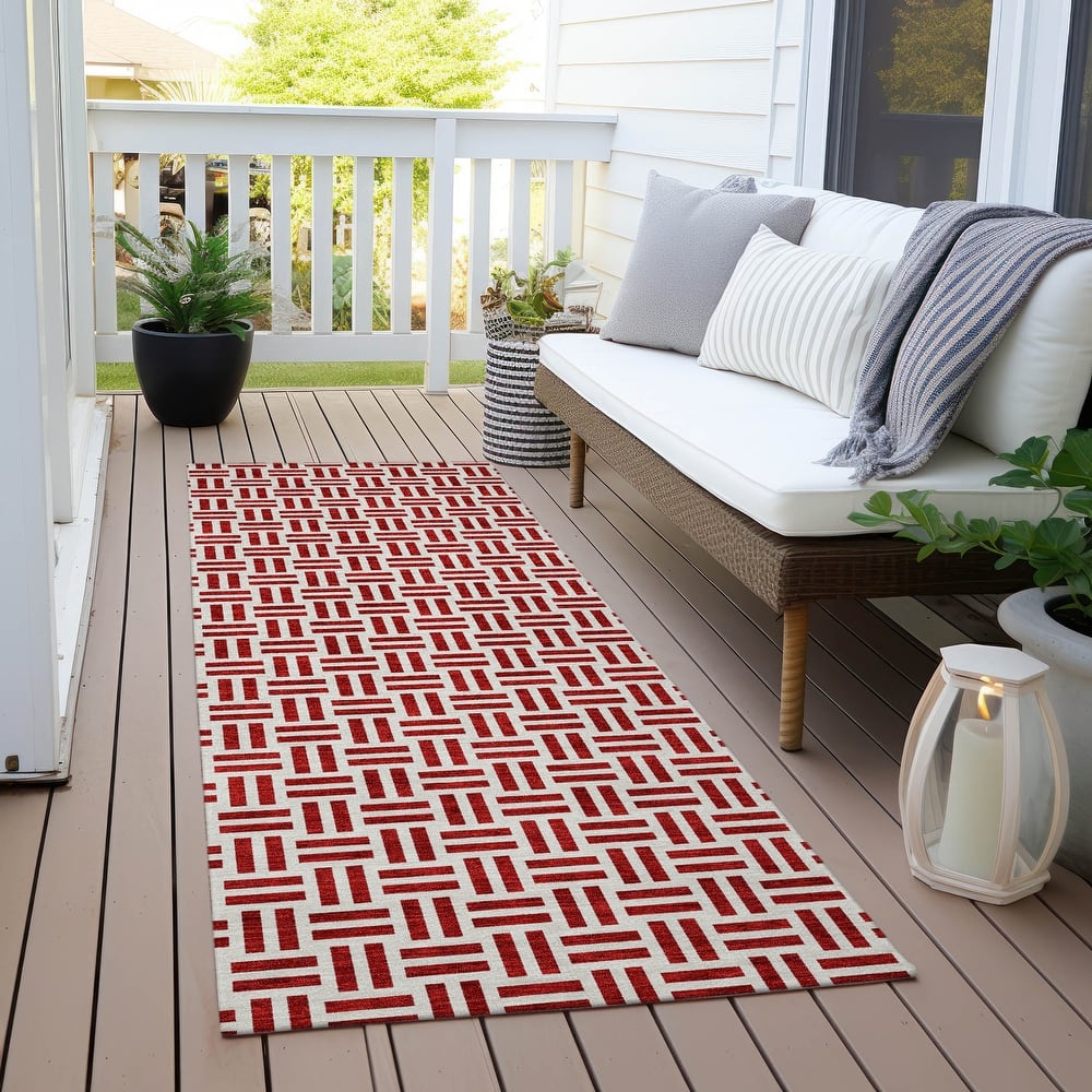 Machine Washable Indoor/ Outdoor Contemporary Basketweave Chantille Rug