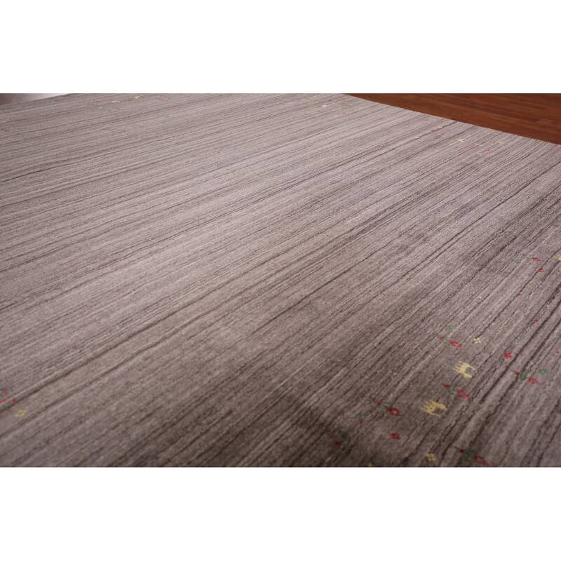 Striped Gabbeh Square Area Rug Hand-Knotted Wool Carpet - 8'1"x 8'0"