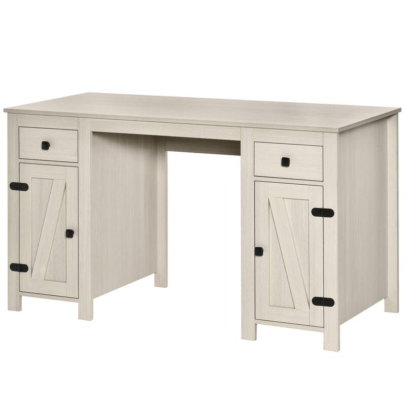 Farmhouse Computer Desk with 2 Drawers and 2 Cabinets
