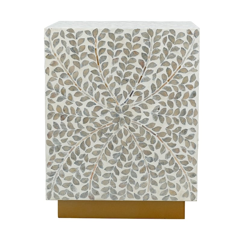 14x14x18" Square Accent Stool With White Capiz Shell Finish And Gold Pedestal Base