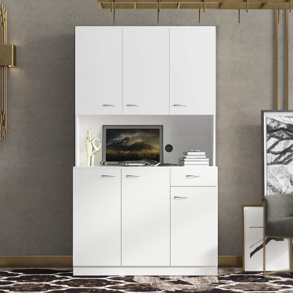 70.87" Tall Wardrobe & Kitchen Cabinet with 6-Storage Doors, 1-Open Shelves and 1-Drawer for Bedroom, Easy to Assemble