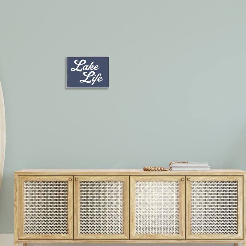Stupell Trendy Lake Life Phrase Solid Blue Sign Framed Wall Art, Design by Daphne Polselli