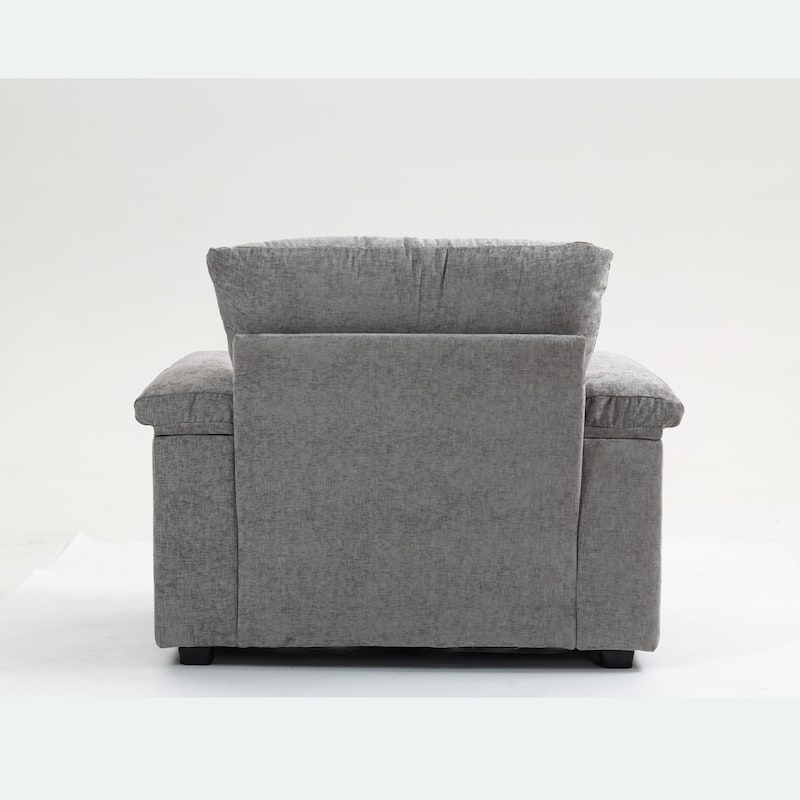 Chenille Oversized Accent Chair with Ottoman, USB Charging Ports and Convertible Sofa Bed Design