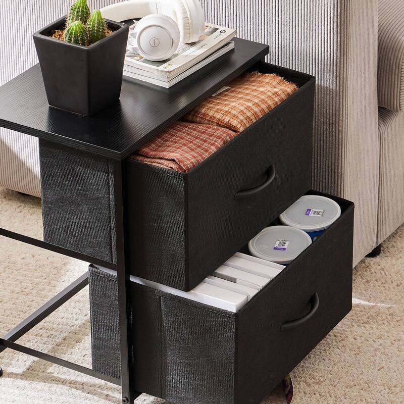 2-Drawer Dresser Chest, Small Fabric Nightstand with Wooden Top and Adjustable Feet,18x20 inch