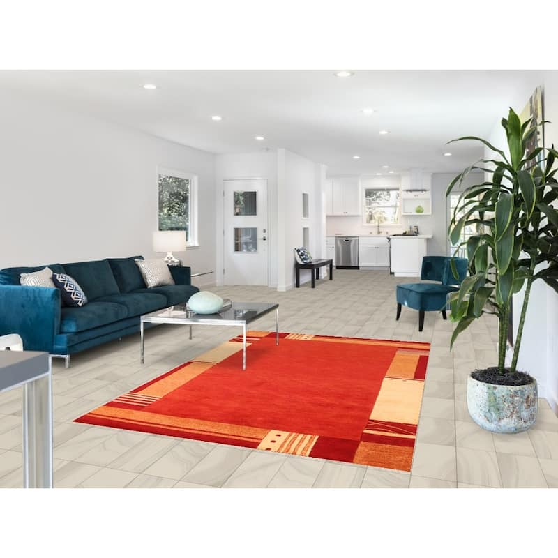 Orange Gabbeh Indian Area Rug Hand-Tufted Solid Wool Carpet - 5'3" x 7'7"
