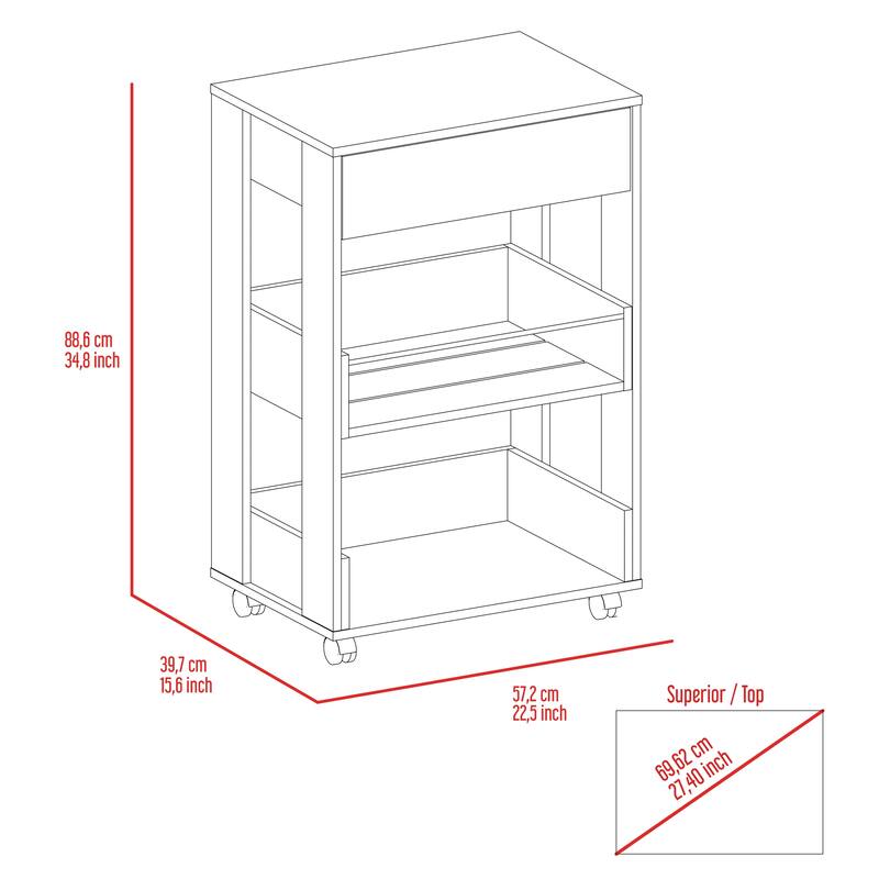 Dundee Kitchen cart, One Drawer, Two Open Shelves