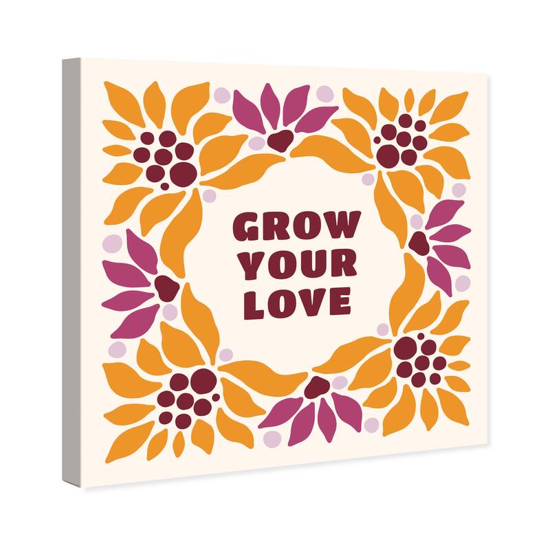 Wynwood Studio Canvas Typography and Quotes Grow Love Orange and Apricot Modern & Contemporary Wall Art Canvas Print