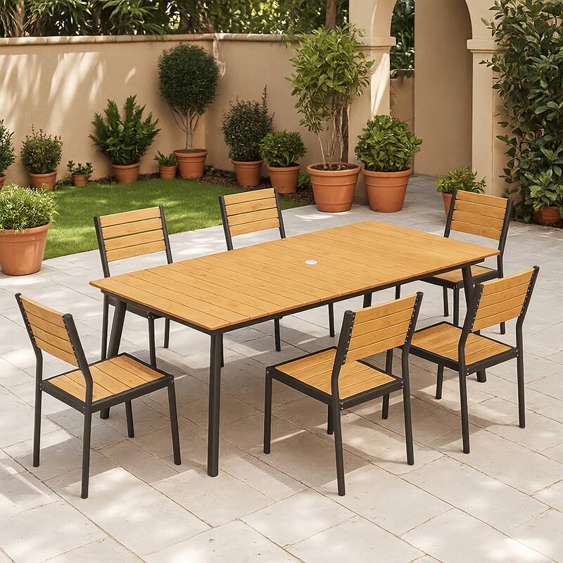 7-Piece Outdoor Dining Set Aluminum Dining table with Stackable Chairs
