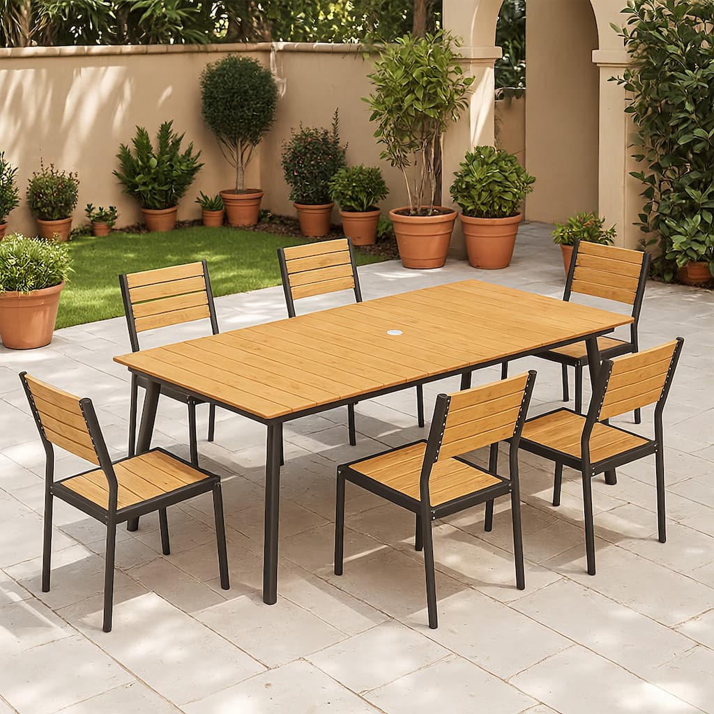 7-Piece Outdoor Dining Set Aluminum Dining table with Stackable Chairs