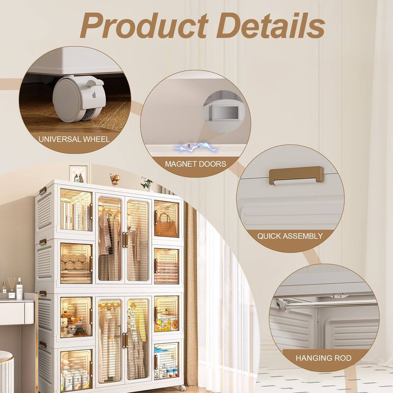Baby Wardrobe Storage Cabinet with Doors Rods and 12 Cubes White