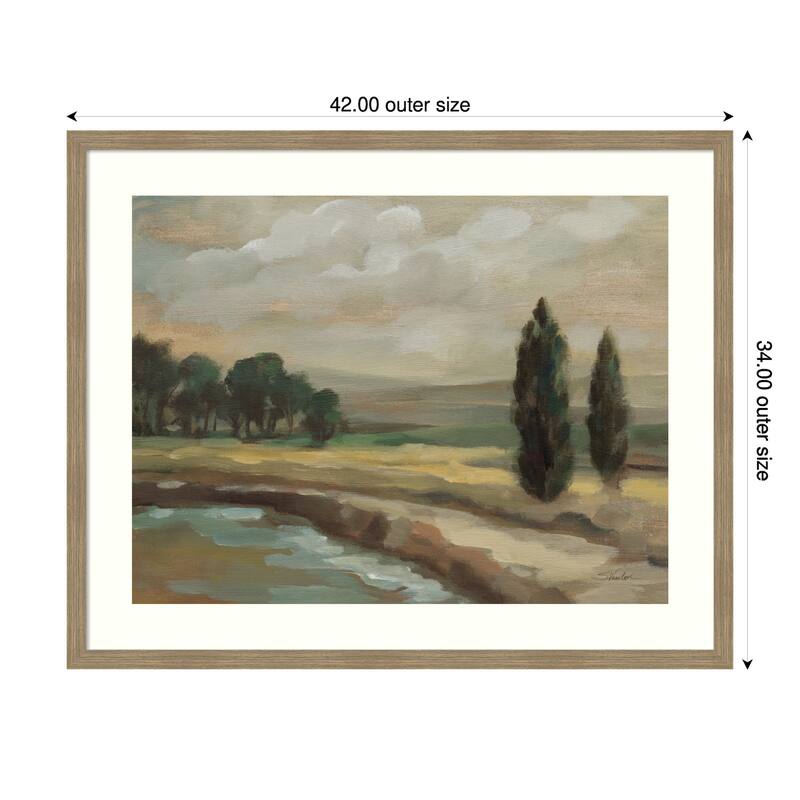 By the River by Silvia Vassileva Wood Framed Wall Art Print - Woodgrain Stripe Mocha - 42 x 34 in