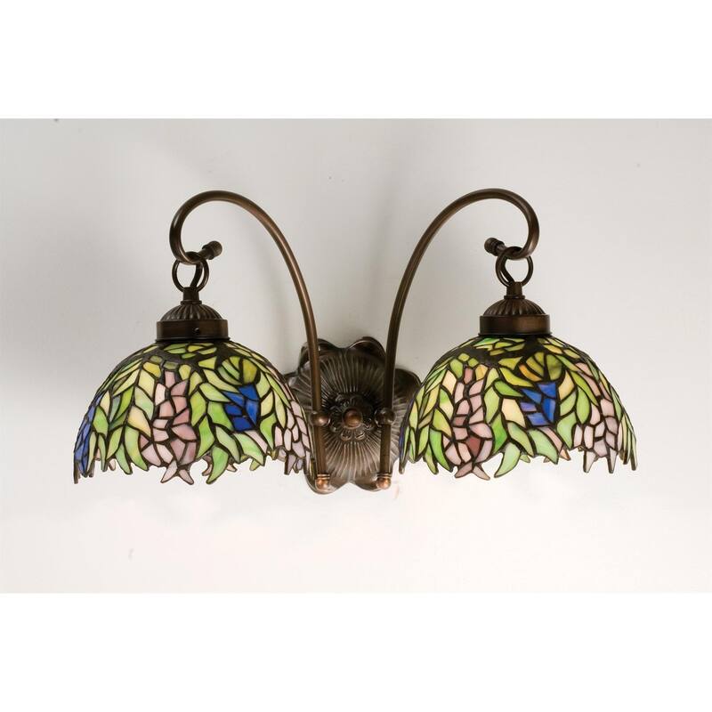 Meyda Tiffany Honey Locust 18" Wide 2 Light Double Sconce with Stained - Mahogany Bronze