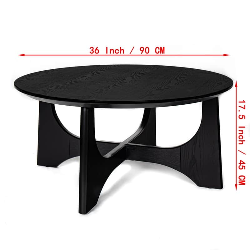 25" & 36" Round Wood Table, Modern Minimalist Side Table and Coffee Table for Living Room, Black