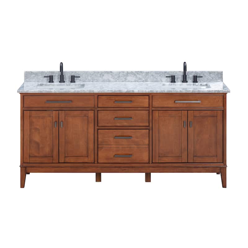 Madison 72 in. Double Sink Bathroom Vanity in Tobacco with Top - 73"W x 22"D