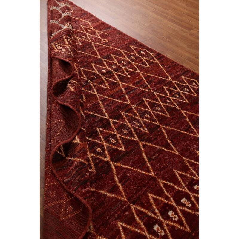 Hand Knotted Oriental 100% Wool Carpet Modern Tribal Red Moroccan Area Rug - 7' 8'' X 5' 7''