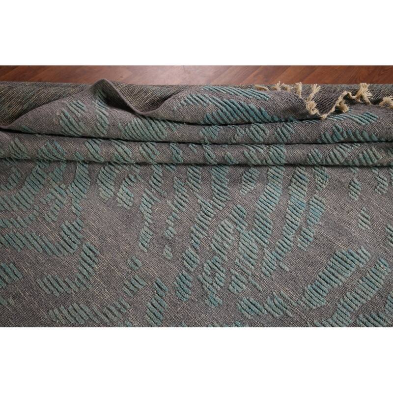 Grey Blue Moroccan Abstract Area Rug Hand-Knotted Wool Carpet - 9'0"x 12'7"