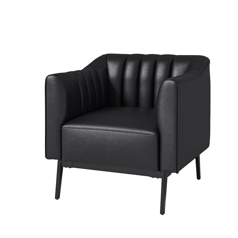 Alfons Industrial Leather Chair with Channel Tufting and Metal Leg by HULALA HOME