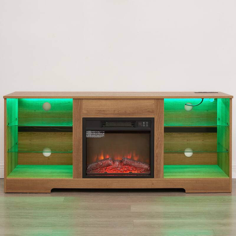 57.87" Fireplace TV Stand with 7 Color LED Flames and USB Charging